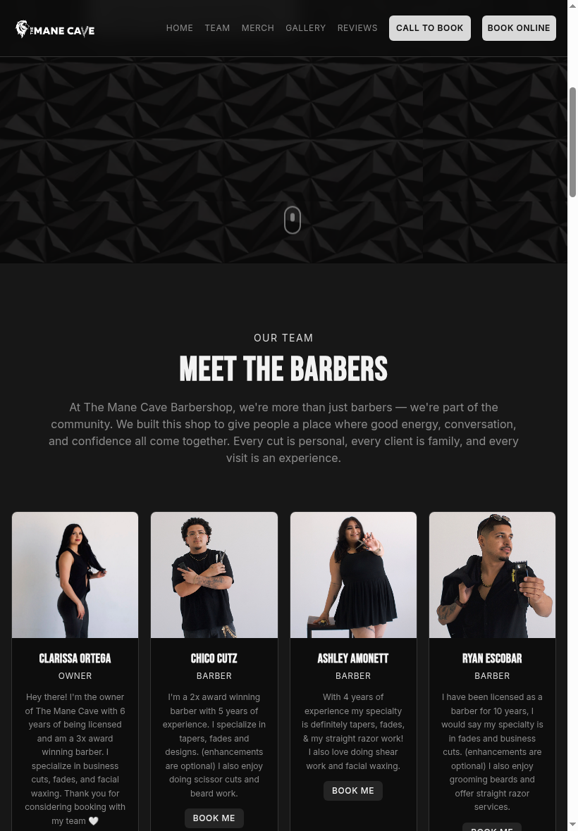 The Mane Cave Barbershop — tablet preview